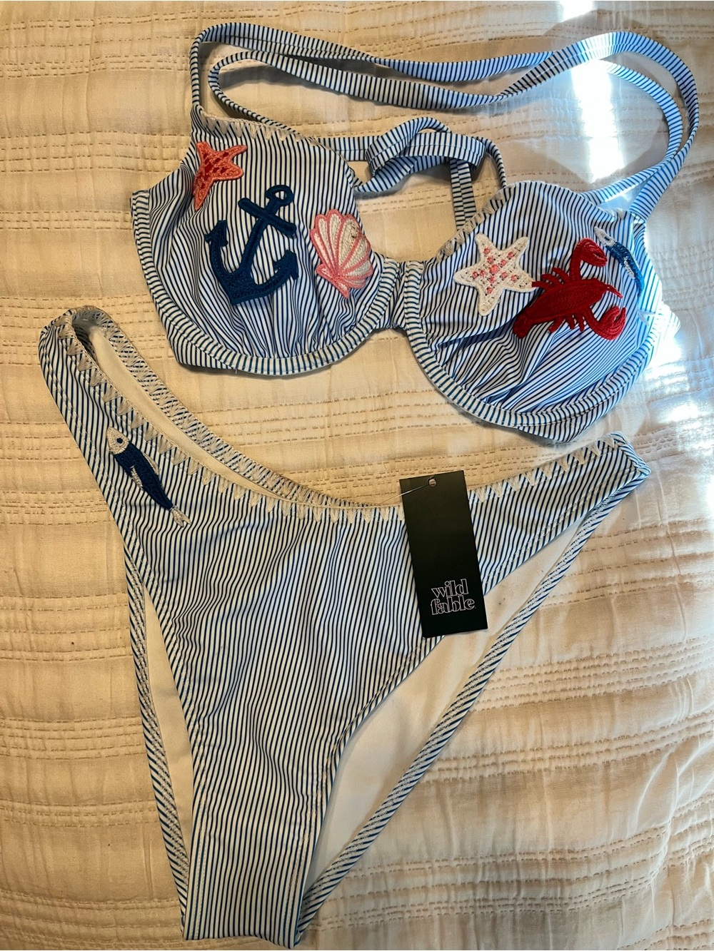 Wild Fable Blue & White Striped Nautical AppliquƩ Bikini Set